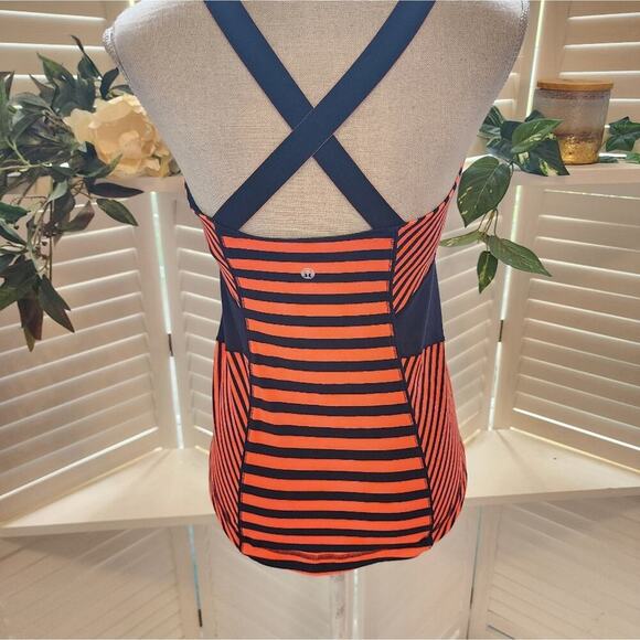 LULULEMON WORK IT OUT TANK  NAVY & ORANGE PANELED STRIPE TANK SIZE 10 - Picture 5 of 9
